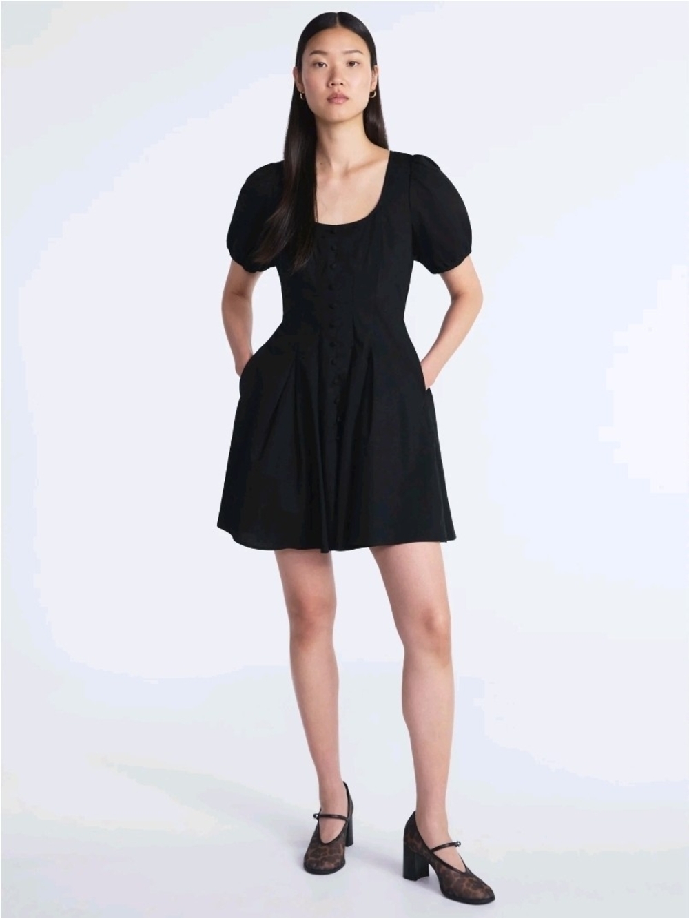 Elegant Black Puff-Sleeve Asymmetrical Mini Dress